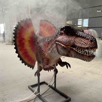Dinossauro Animatrónico Realista Dilophosaurus Cabeça Com Efeito de Fumo
