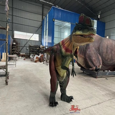 Traje de Dilophosaurus com coroa móvel Animatronic Dinossauro Requisitos de festa