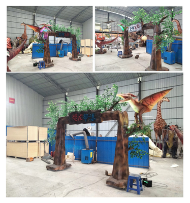 Tribo do dinossauro da porta da árvore para o parque temático com luz do Rgb